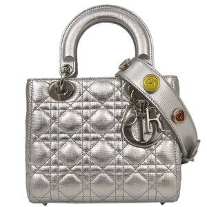Christian Dior Silver Lambskin Lady Dior Cannage 2way Handbag 18-MA-0178 XX08411